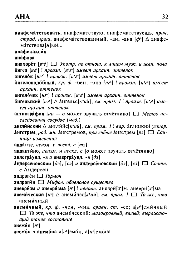 Сканированная страница орфоэпического словаря русского языка Резниченко