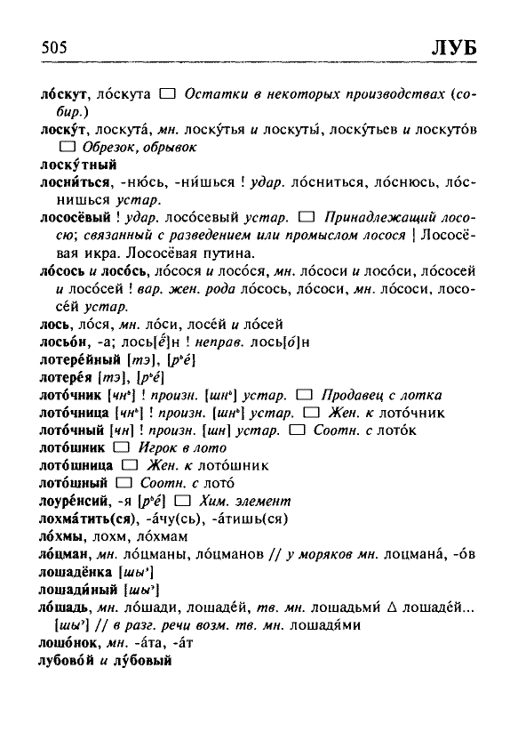 Сканированная страница орфоэпического словаря русского языка Резниченко