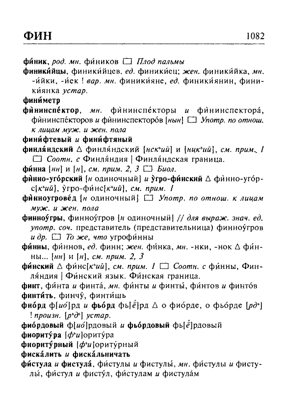 Сканированная страница орфоэпического словаря русского языка Резниченко